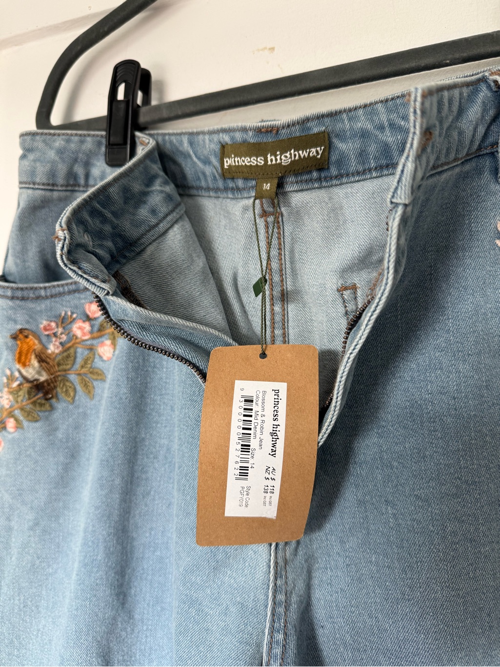 Princess Highway Light Blue Wide Leg Jeans With Floral Embroidery — image 5 of 5